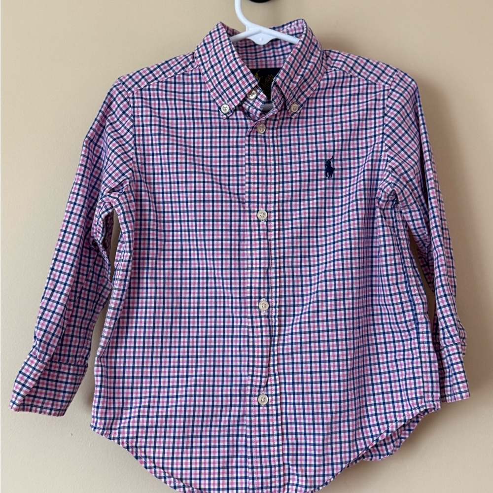 Ralph Lauren Boys Pink and Navy Plaid Button-Down Shirt